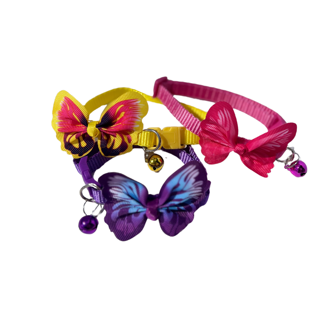 Butterfly-Themed Adjustable Pet Collars with Bells