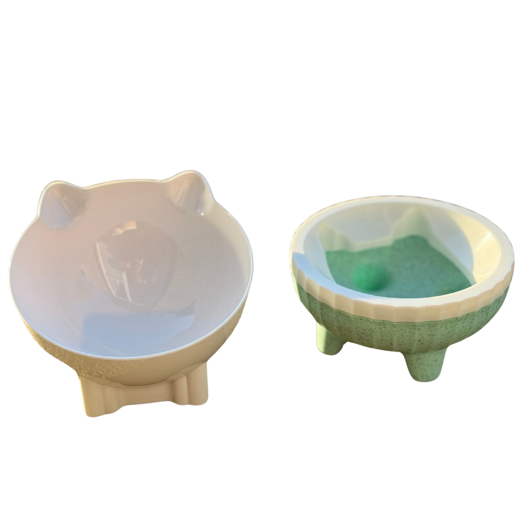 Cat-Ear Elevated Ceramic Pet Bowl with Detachable Base