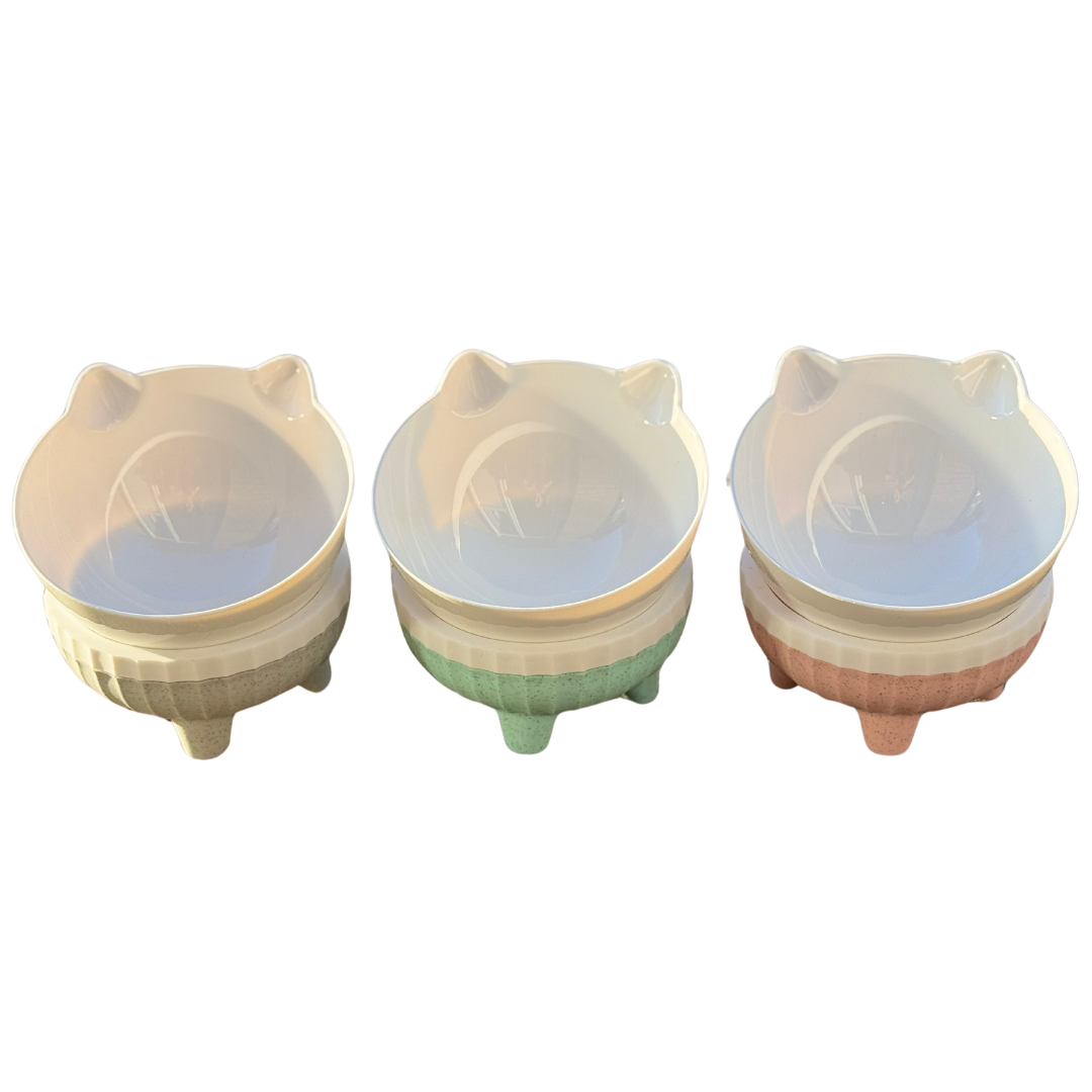 Cat-Ear Elevated Ceramic Pet Bowl with Detachable Base