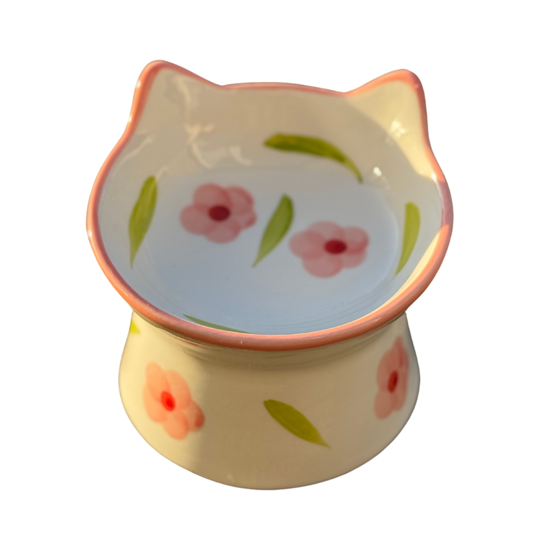 Cat-Shaped Ceramic Bowl with Floral Design