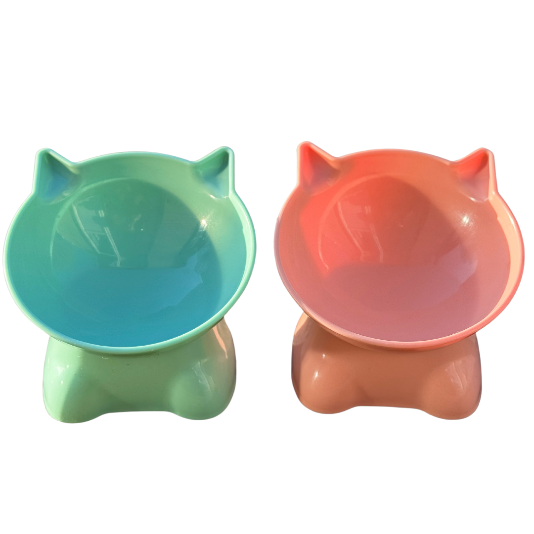 Cat-Ear Elevated Bowls with Tail Detail