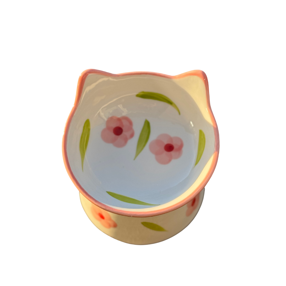Cat-Shaped Ceramic Bowl with Floral Design