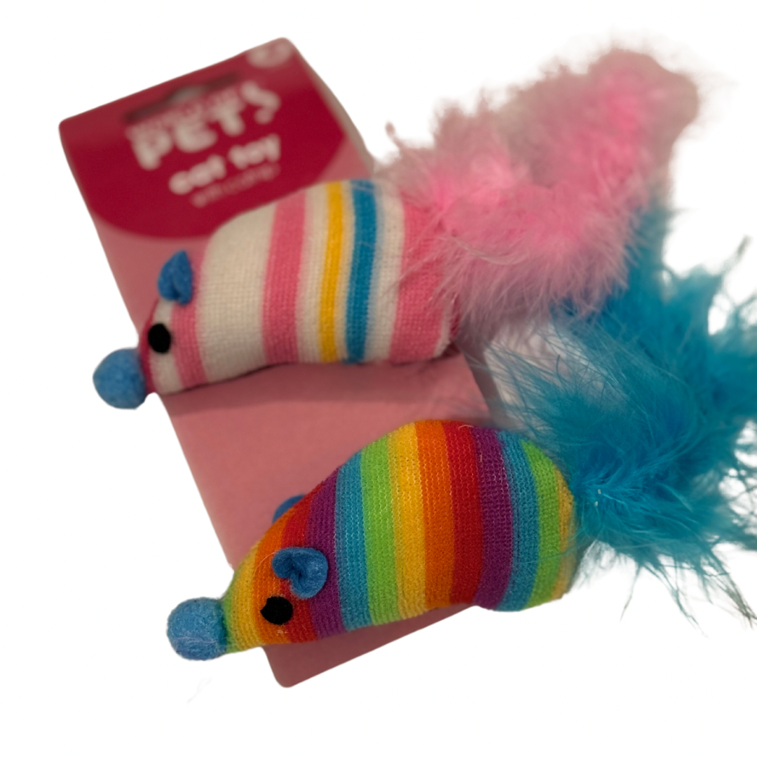 Rainbow Stripe Mouse Catnip Toys – 2 Pack