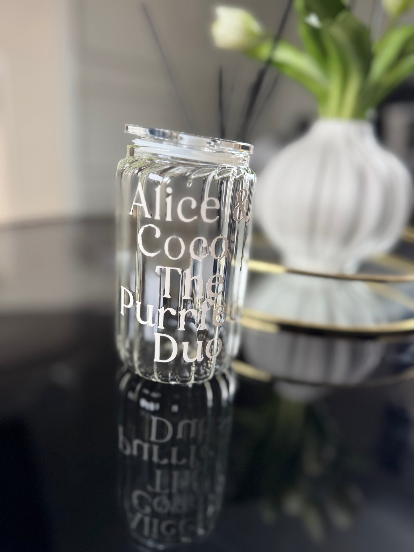 Personalised Ribbed Glass Tumbler – Custom Name & Design