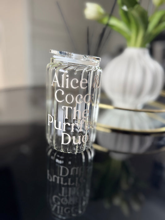 Personalised Ribbed Glass Tumbler – Custom Name & Design