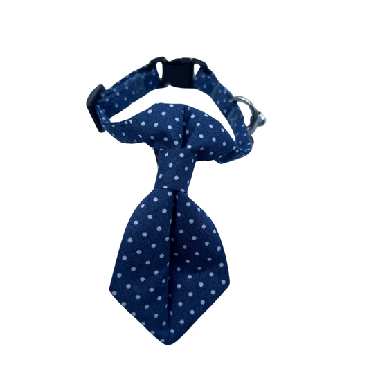 Polka Dot Necktie Pet Collar - Navy Blue