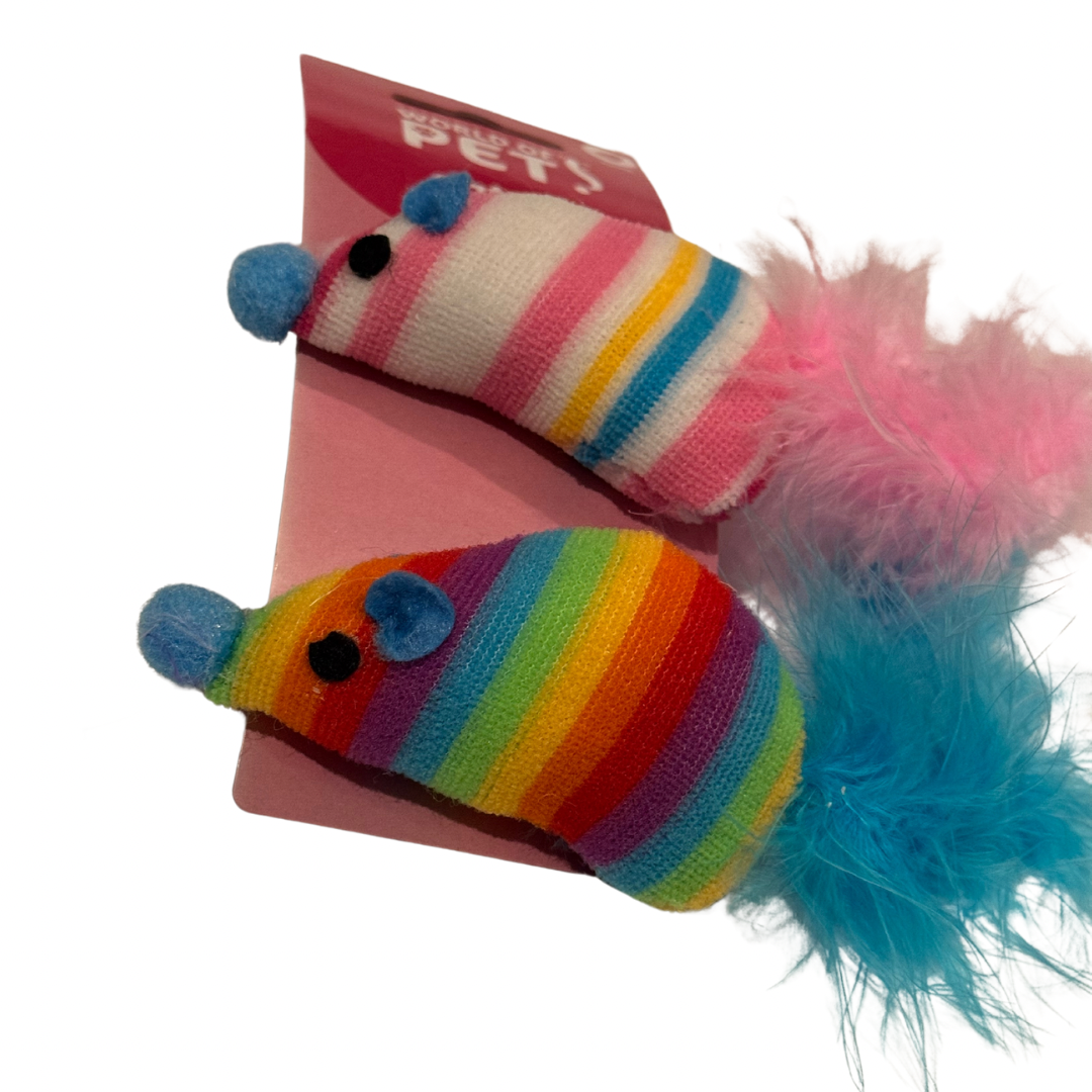 Rainbow Stripe Mouse Catnip Toys – 2 Pack
