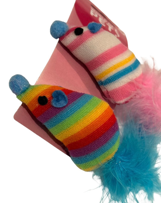 Rainbow Stripe Mouse Catnip Toys – 2 Pack